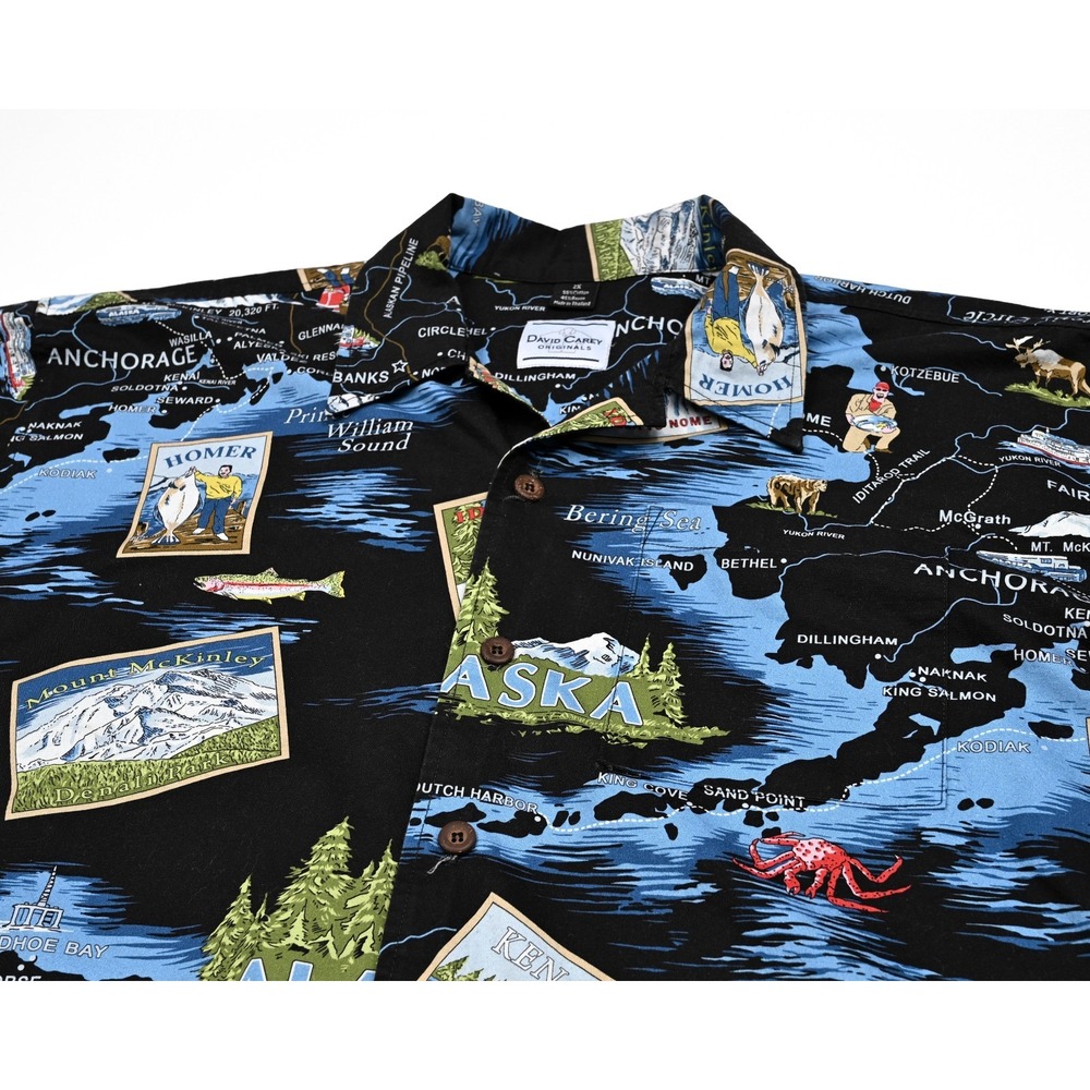David Carey Originals Alaska Button Up Shirt XXL Mount McKinley Map Iditarod‎